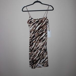 XS | Leith Black, Brown & Cream Patterned Bodycon Midi Dress